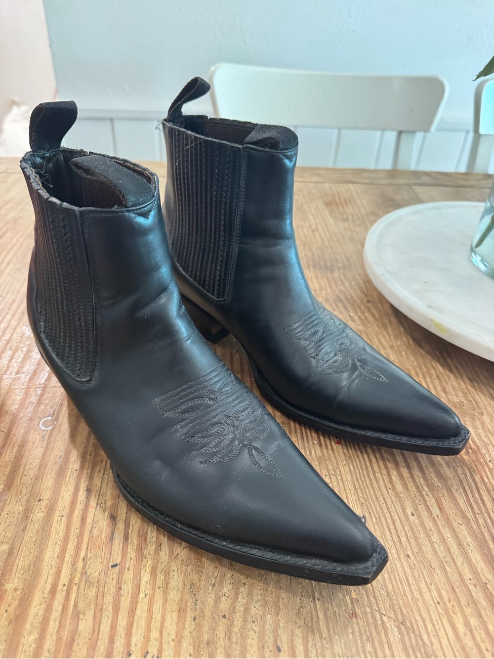 Opening Ceremony Black Leather Pointed Chelsea Ankle Boots